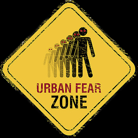 Road sign with the text "Urban Fear Zone"